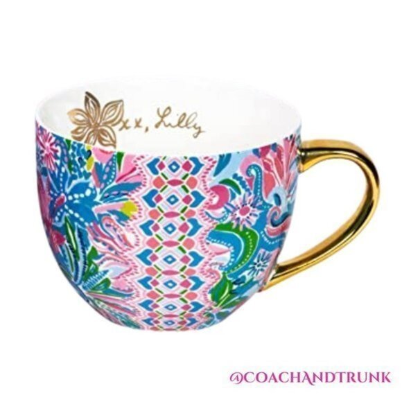 NWT LILLY PULITZER Oversized Ceramic Mug Turquoise Oasis Golden Hour 12 Oz - Picture 3 of 5